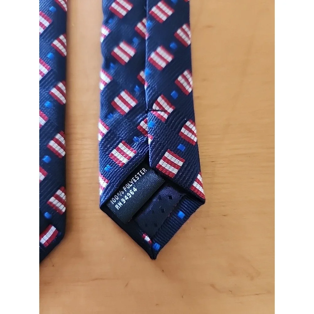 RENZO‎ MENS TIE Navy WITH RED WHITE AND BLUE  3.75 X 59